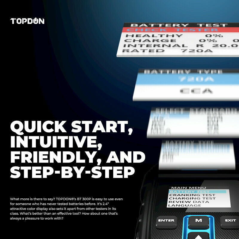 TOPDON BT300P 12V Battery Tester Analyzer for Car Heavy Duty Truck with Printe