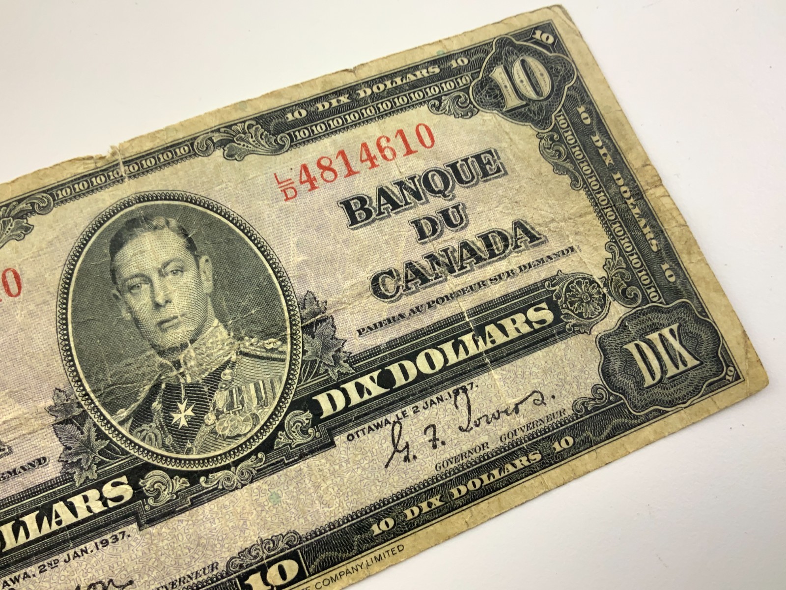 1937 Canada One 1 Dollar Circulated Banknote LD Prefix Gordon Towers II823