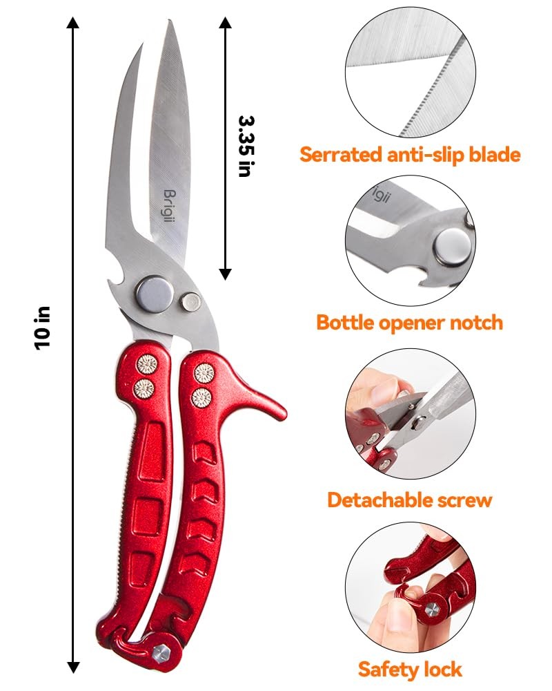 Red Stainless Steel Heavy Duty Poultry Shears Multi-Purpose Kitchen Scissors