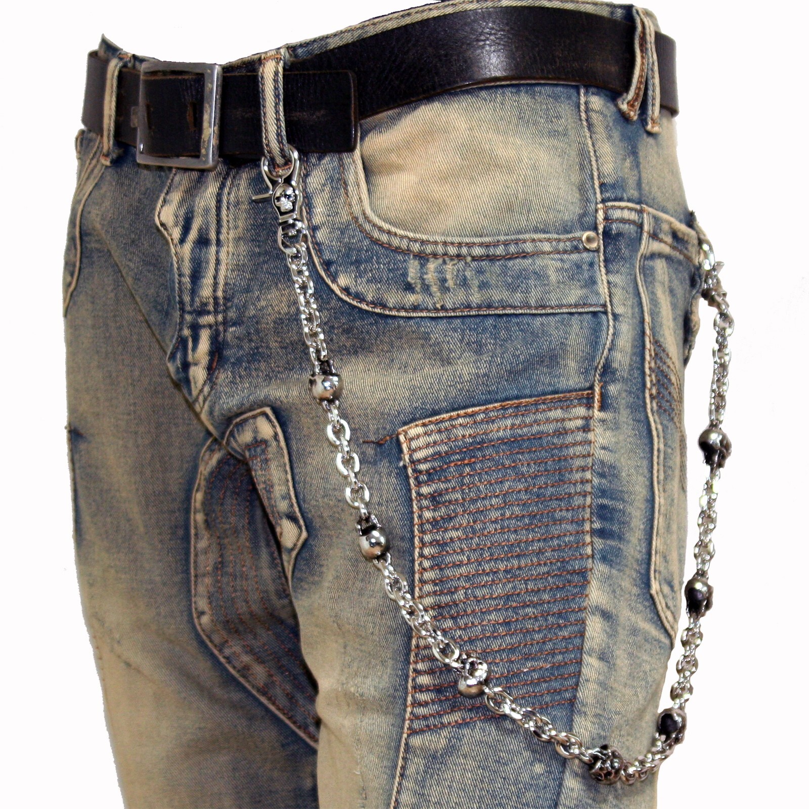 Multi Skull Connect EMO Biker Trucker Key Jean Wallet Chain (26.5") Silver CS80