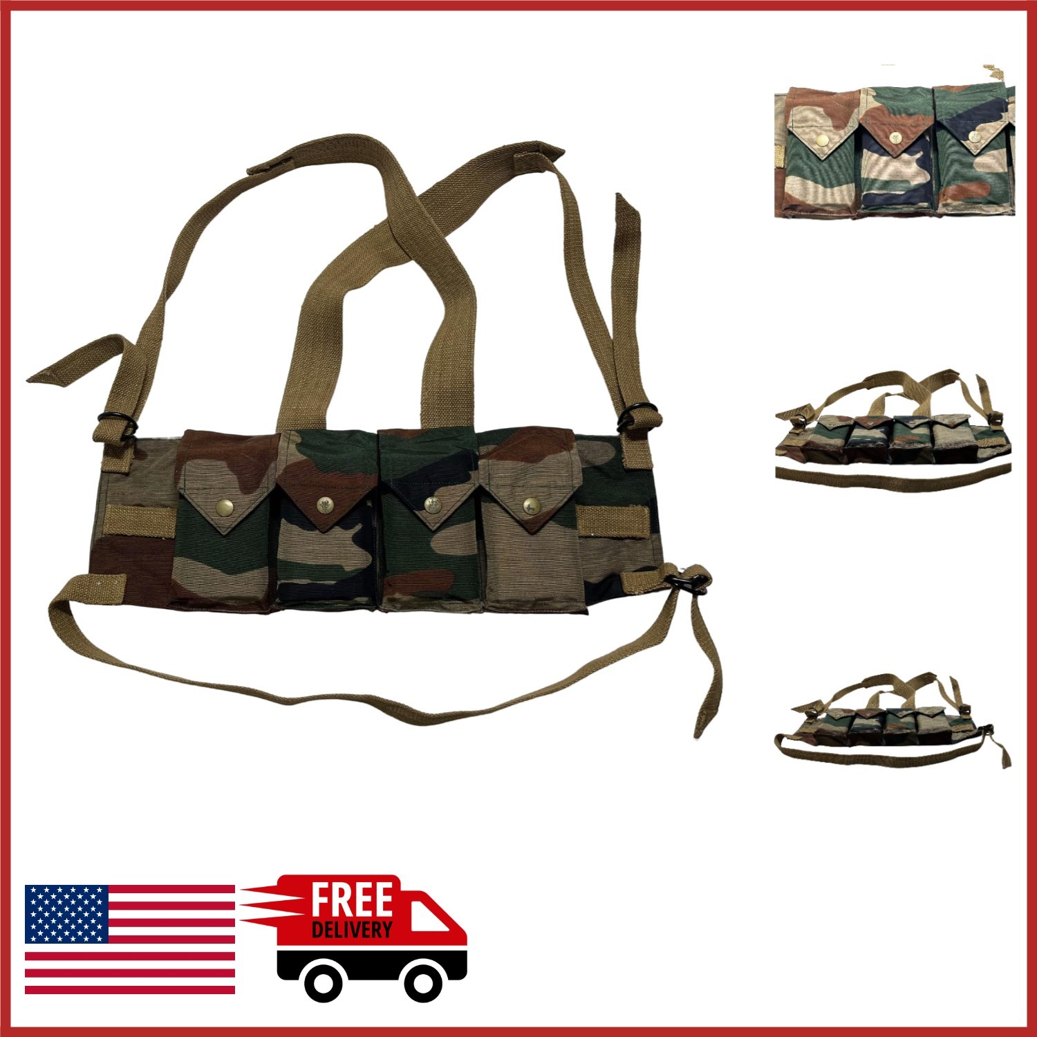 Tactical Chest Rig for .308 Magazines 4 Pouch Camo Print Adjustable Straps