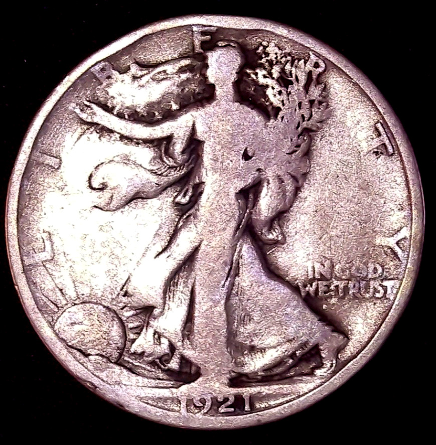 1921-D WALKING LIBERTY HALF DOLLAR 50C, HARD DATE