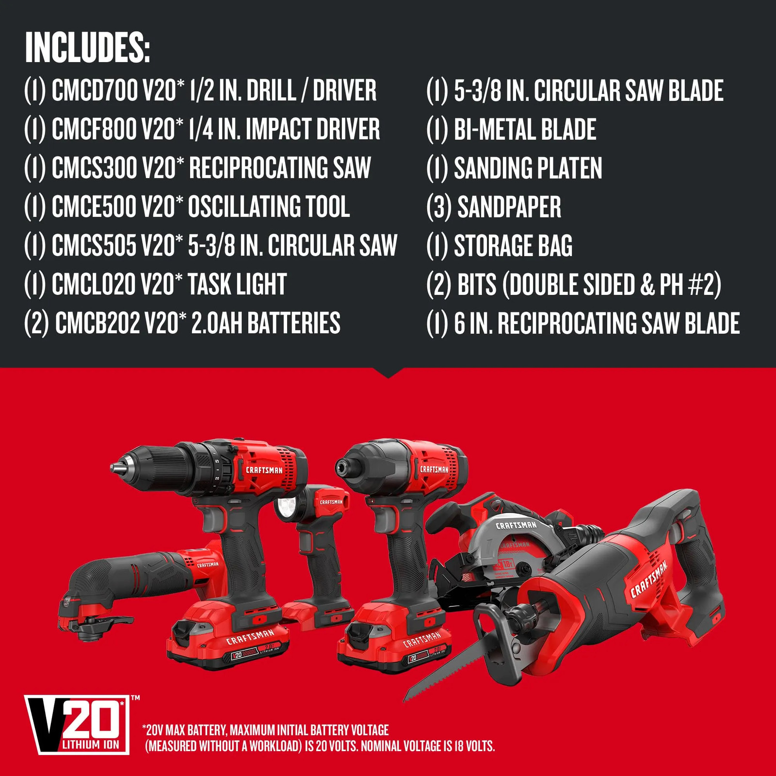 Craftsman V20 Cordless 6-Tool Combo Kit Power Tool Set
