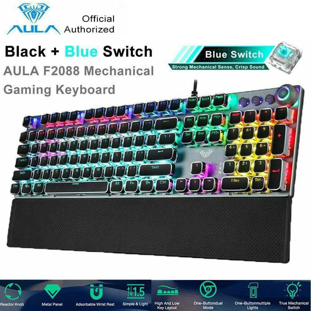 Blue Switch Game Keyboard 108 Punk Keys Removable Hand Rest Multimedia Knob RGB