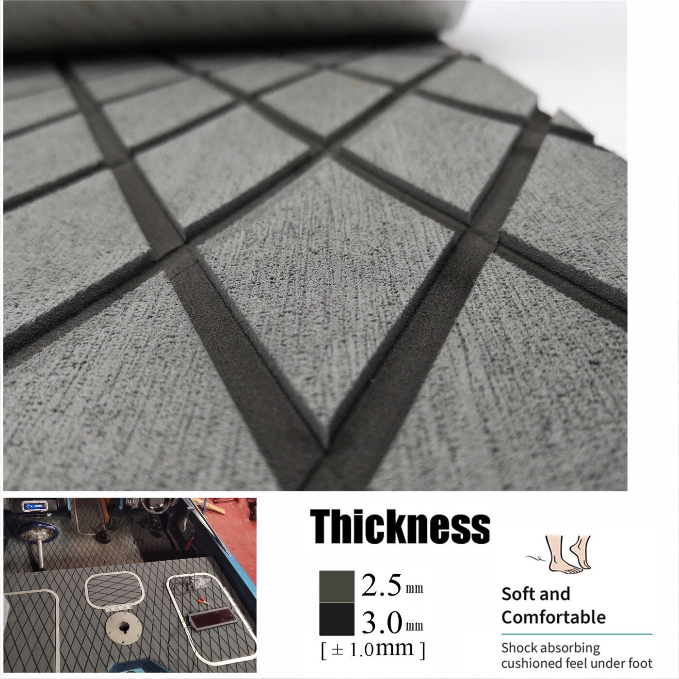 EVA Foam Boat Flooring Marine Sea Decking Carpet , Dark Gray Diamond Pattern Mat
