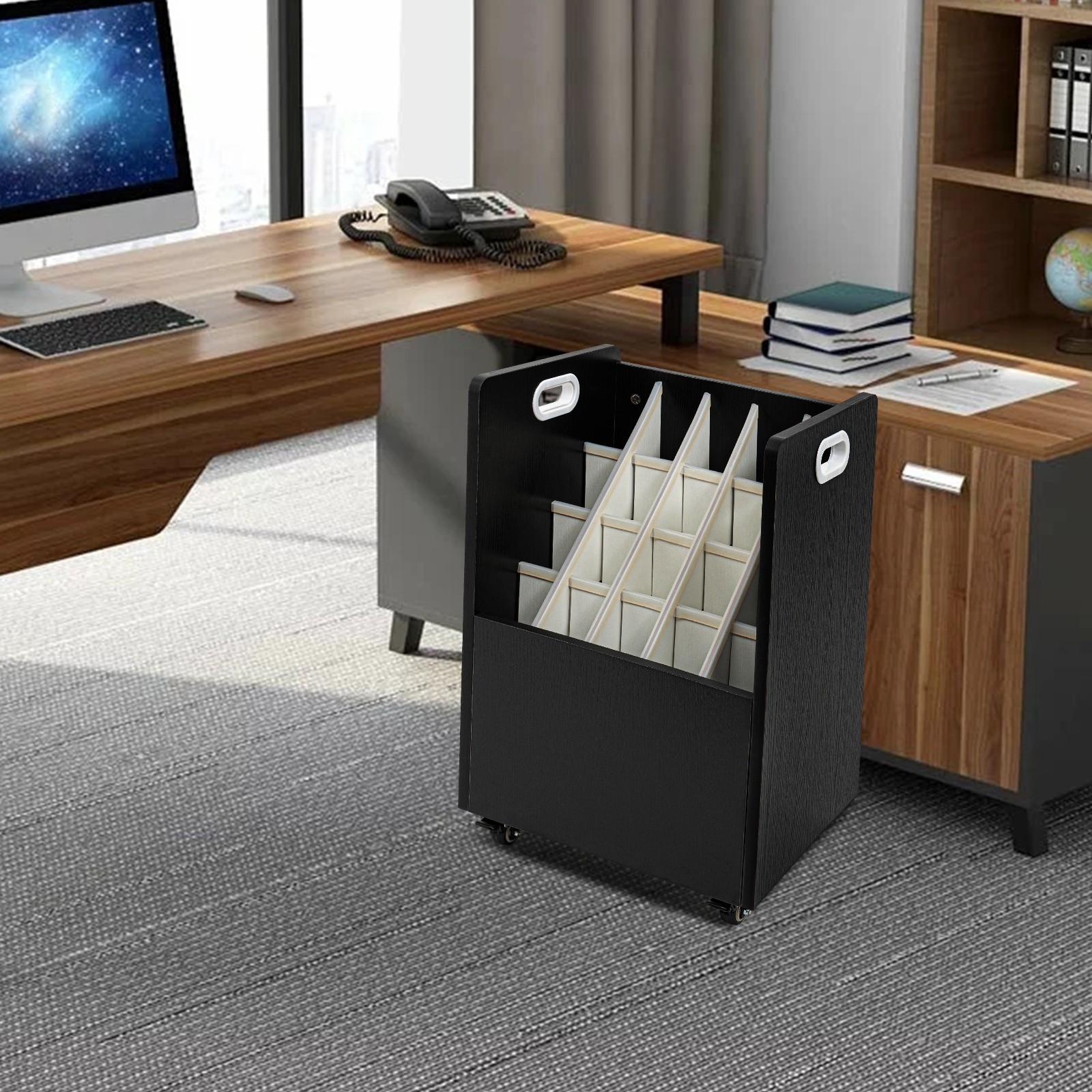 Mobile Roll File Organizer Cart, 20-Slot File Holder w/ Wheels, Compartment Cart