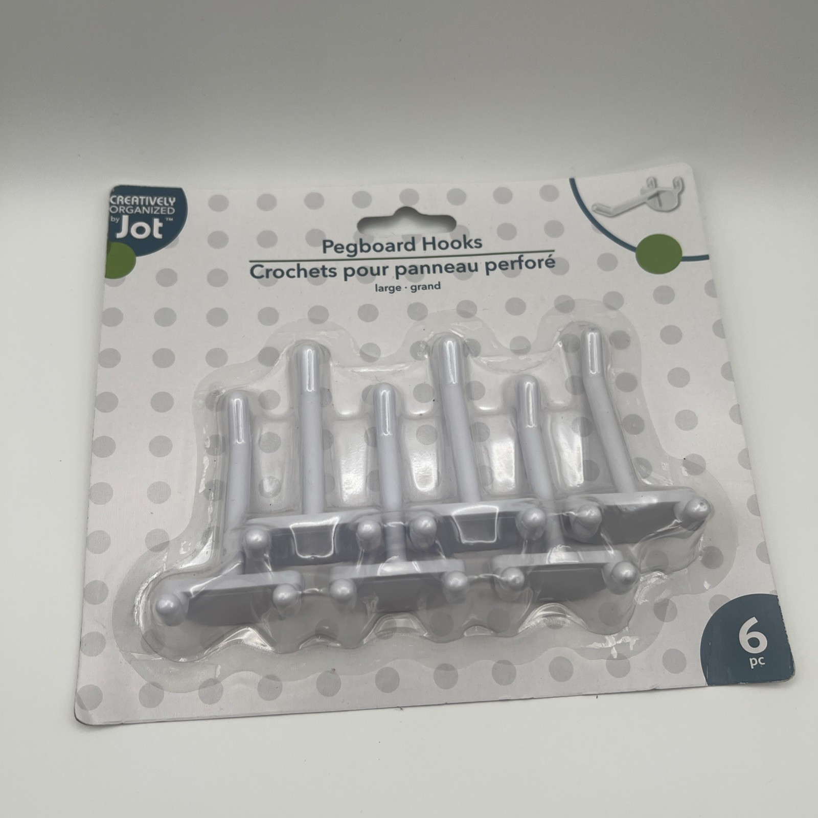 Jot Large Plastic Pegboard Hooks 6pc.