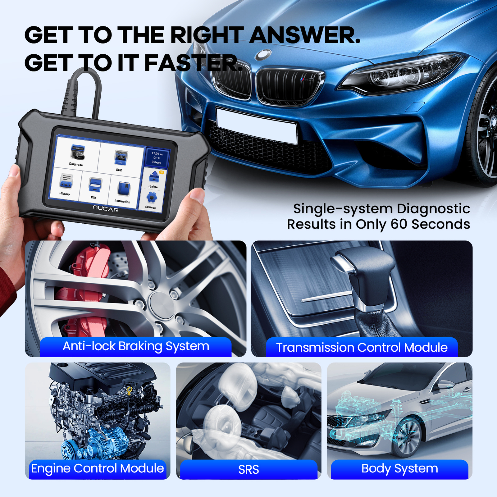 MUCAR CS5 Car OBD2 Scanner Code Reader Engine ABS SRS TCM BCM Diagnostic Tool