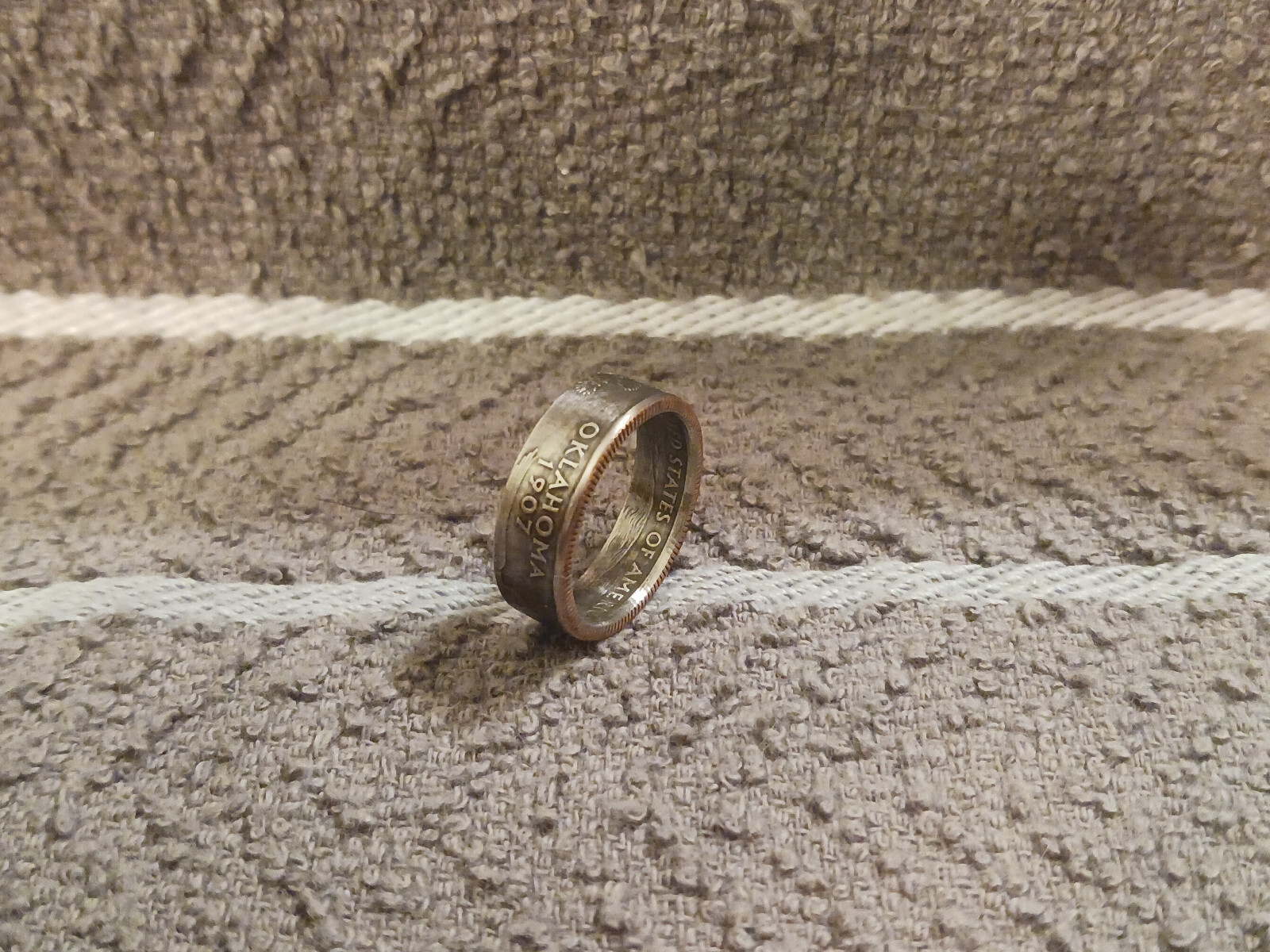 Oklahoma  Handcrafted Washington Quarters coin ring, size 8 2008 Clad