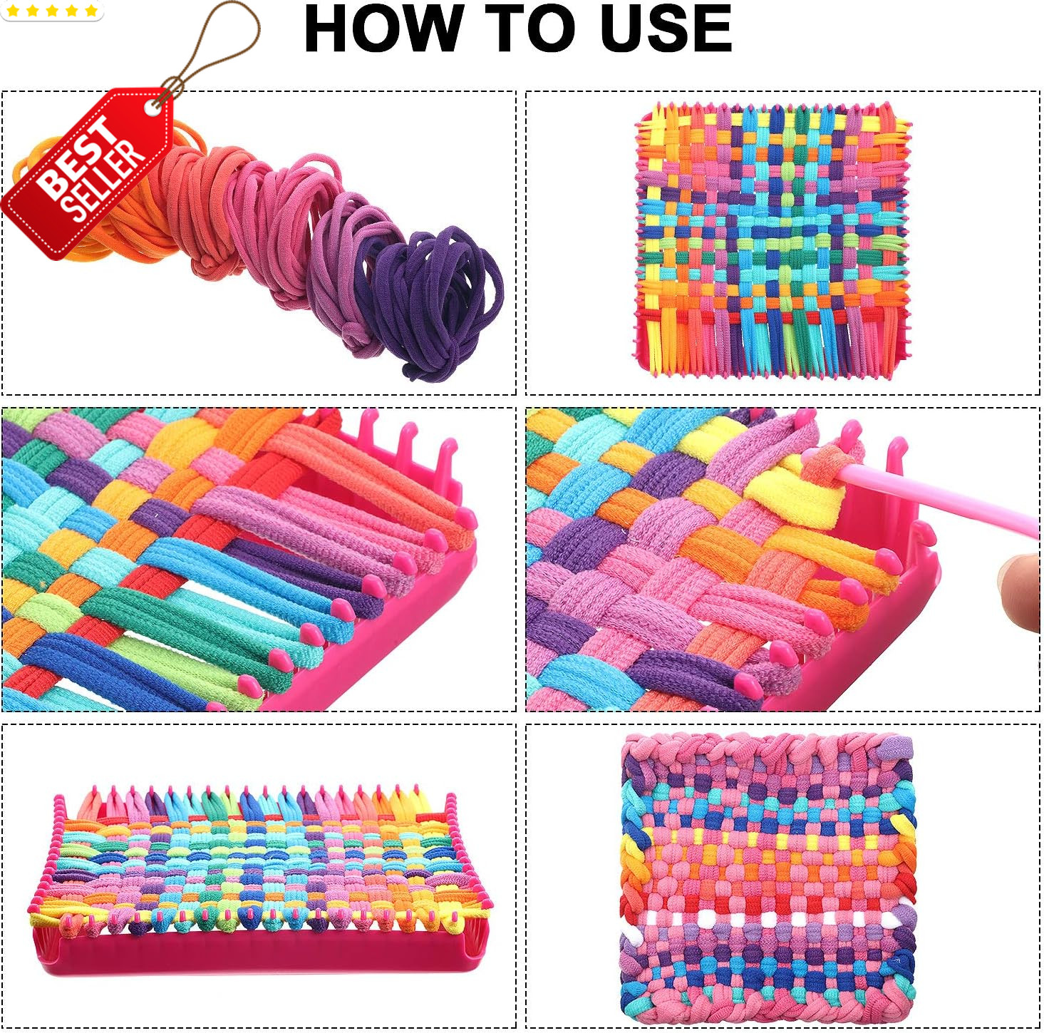 96 Pcs Potholder Weaving Loom Loops Kit 7 Inch Elastic Rainbow DIY Craft - US