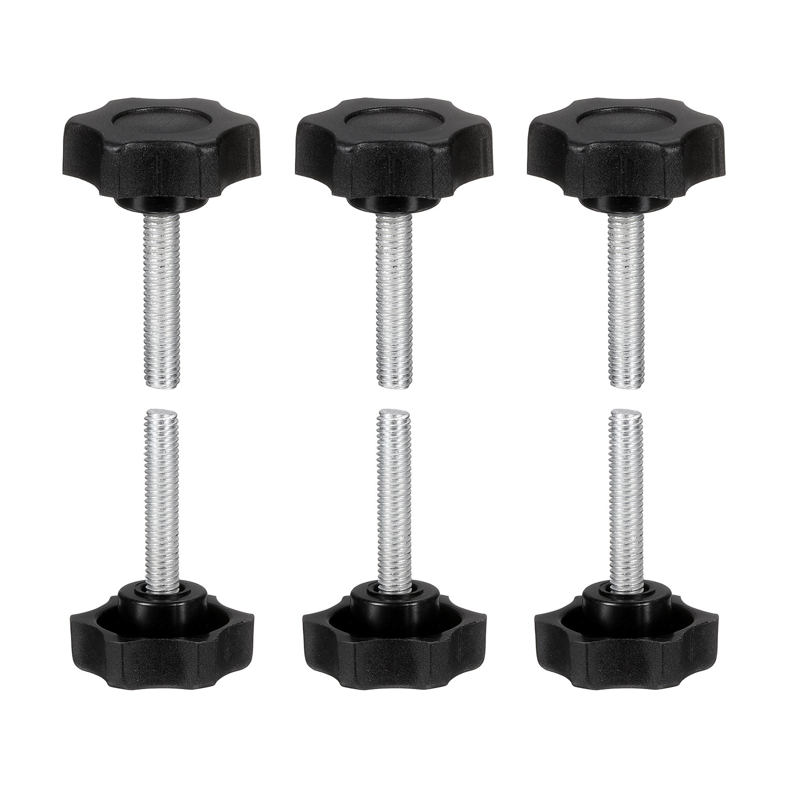 6 Pcs M6 x 30mm Male Thread Star Knobs Handles Hand Clamping Screws Black