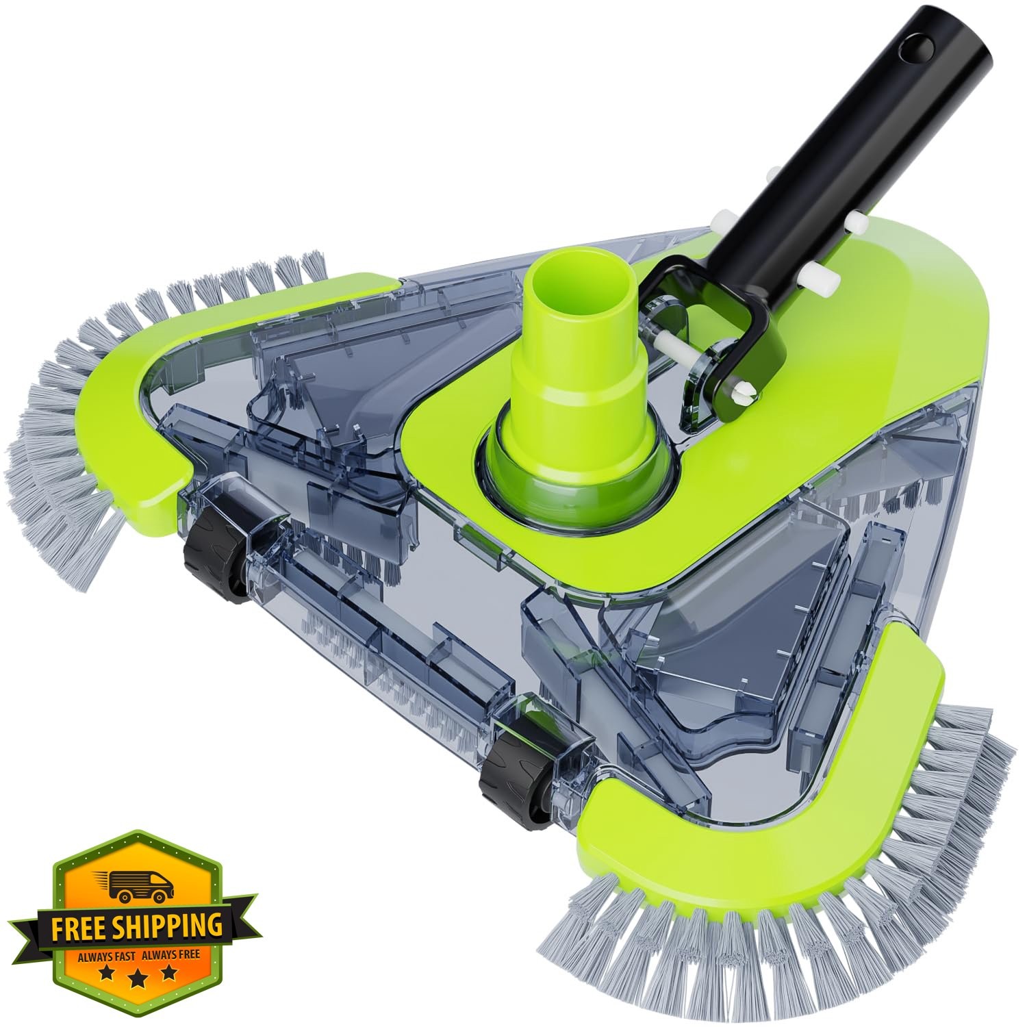 Pool Vacuum Head Weighted Triangular with Wheels Side Brushes