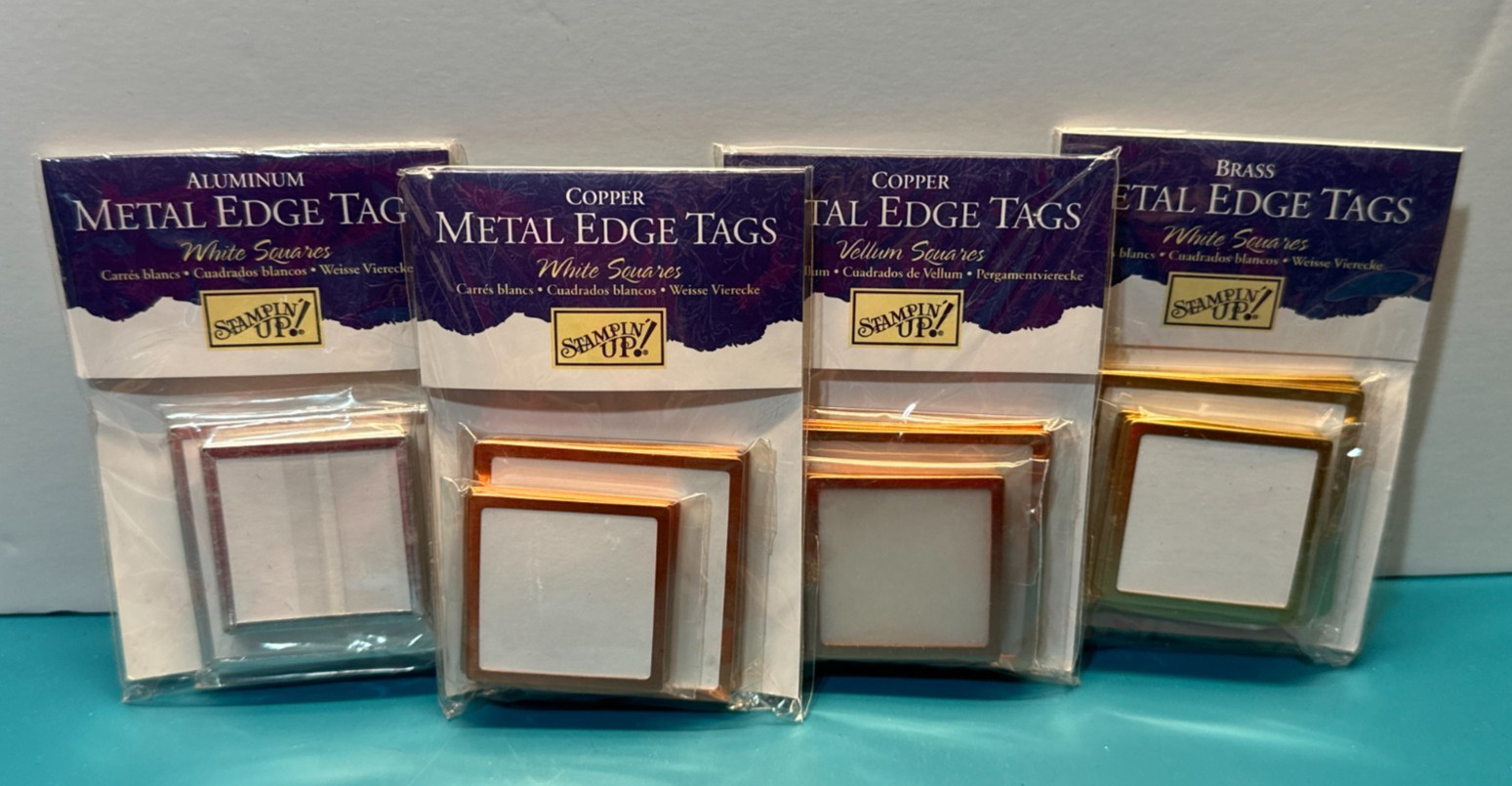 Stampin' Up! - 4 New METAL EDGE TAGS White Squares & Vellum Squares 12 per pack