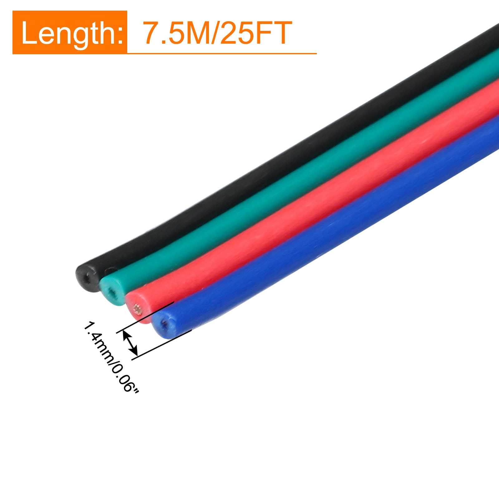 24 Gauge 4 Conductor Electrical Wire Tinned Copper Cable 25FT Stranded Hook-up
