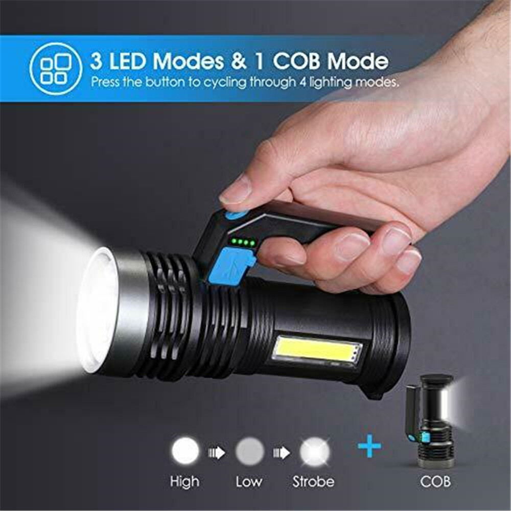 High Powered Ultra Bright LED Torch Rechargeable Security Flashlight Side Light