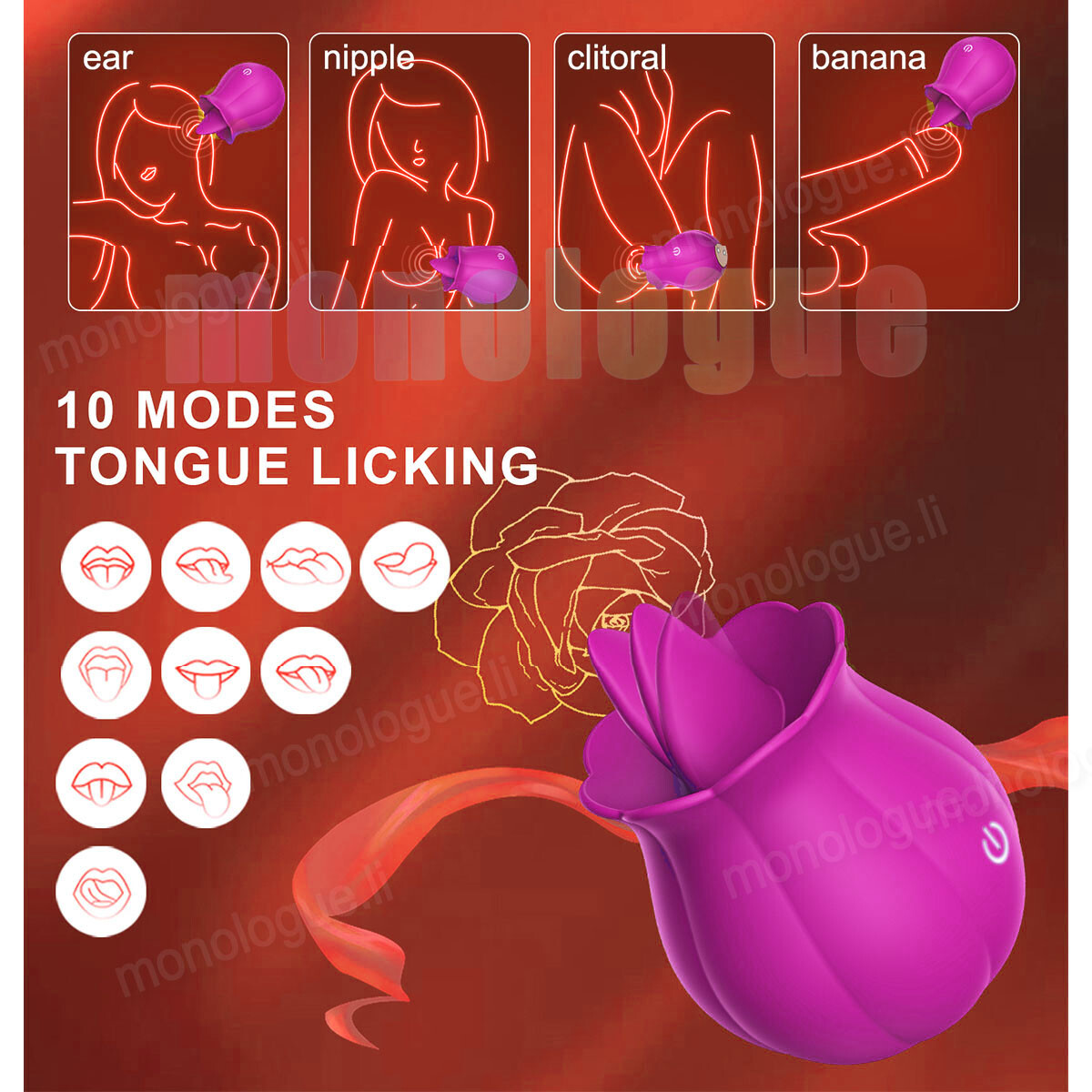 Rose-Tongue-Vibrator-Nipple-Clit-Licking-Women-Rechargeable-Toy use Lubricant US