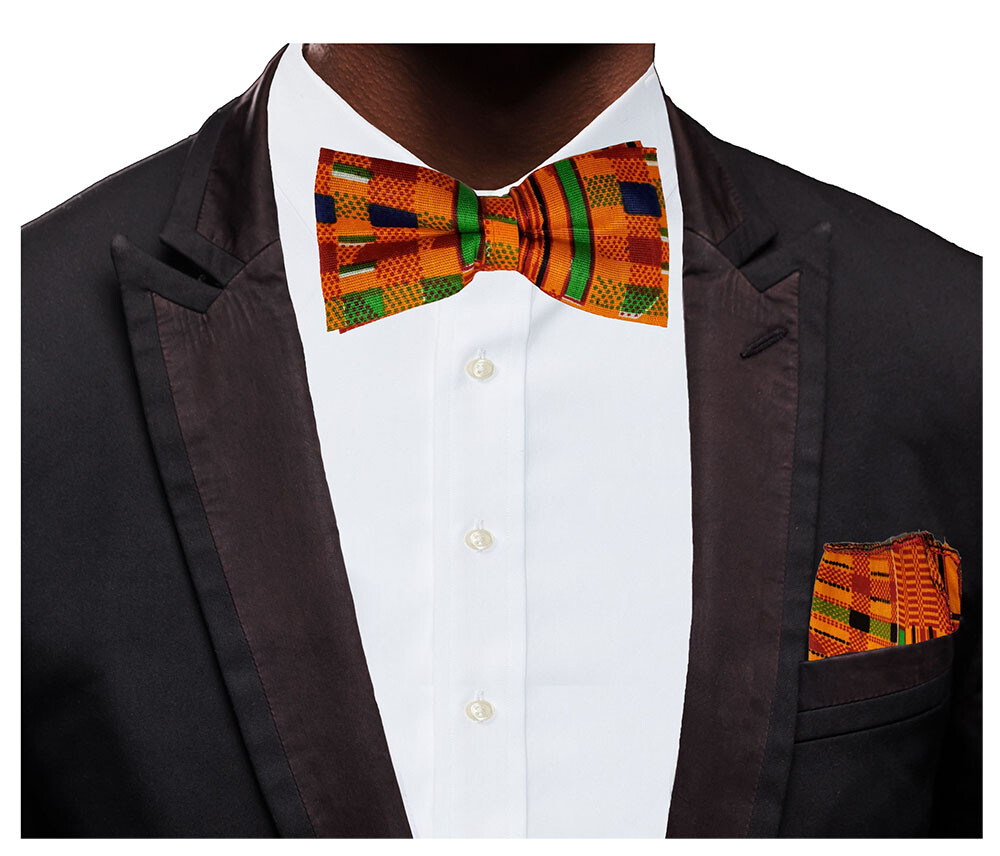 Kente African Print Bow tie with Pocket scarf One Size DP3227B