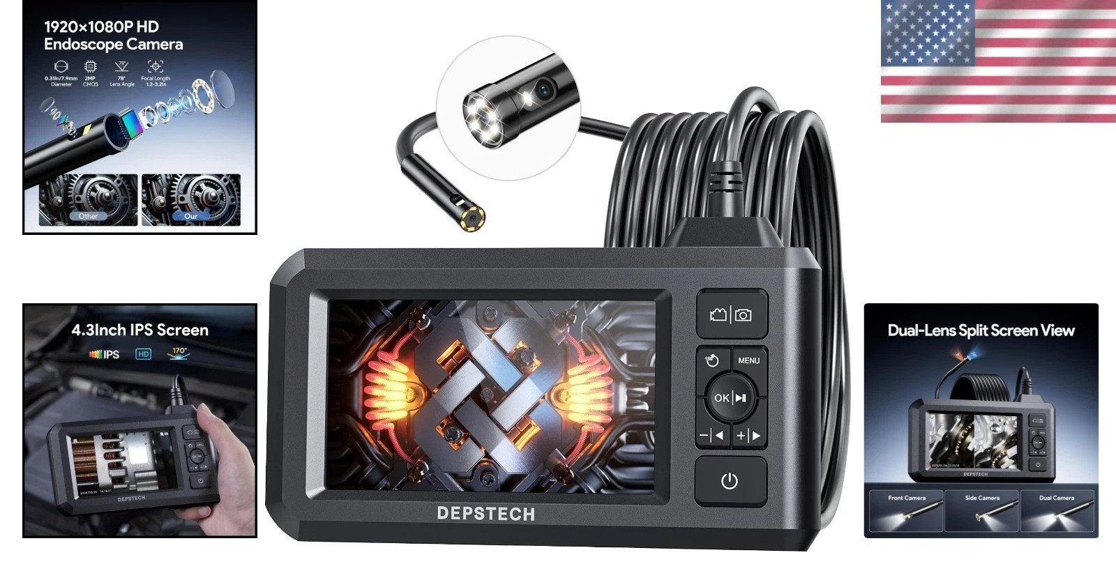 Dual Lens Borescope Camera with Light | Waterproof