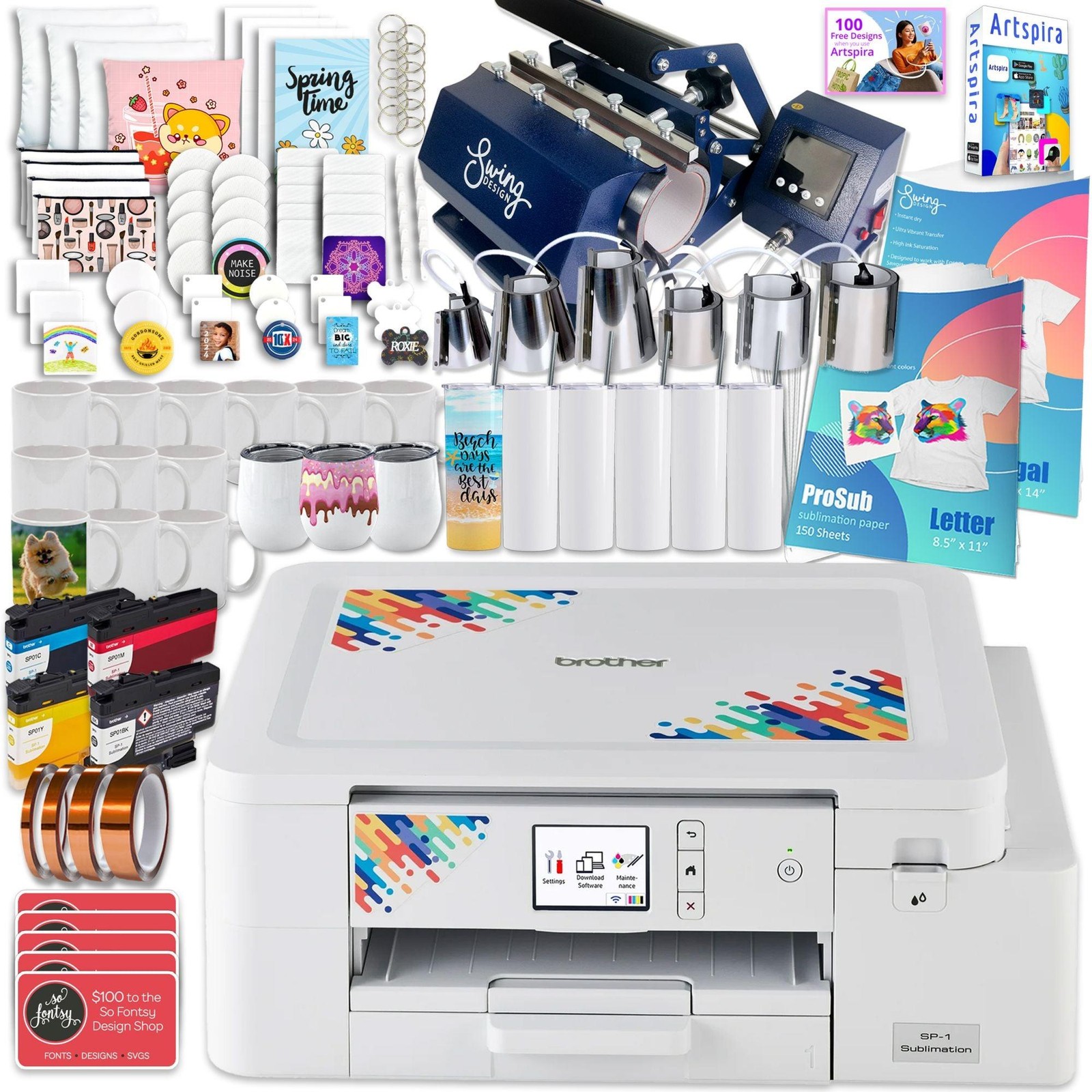 Brother SP-1 Sublimation Printer with 7-in-1 Tumbler Heat Press Bundle