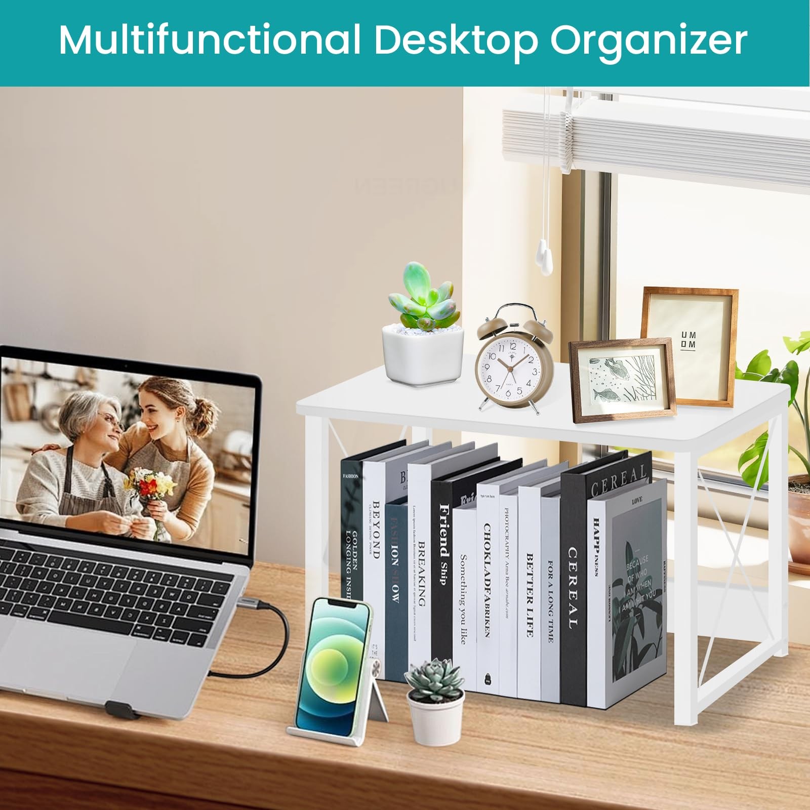 Modern Wood Desktop Printer Stand Storage Shelf Riser Under Desk Table White