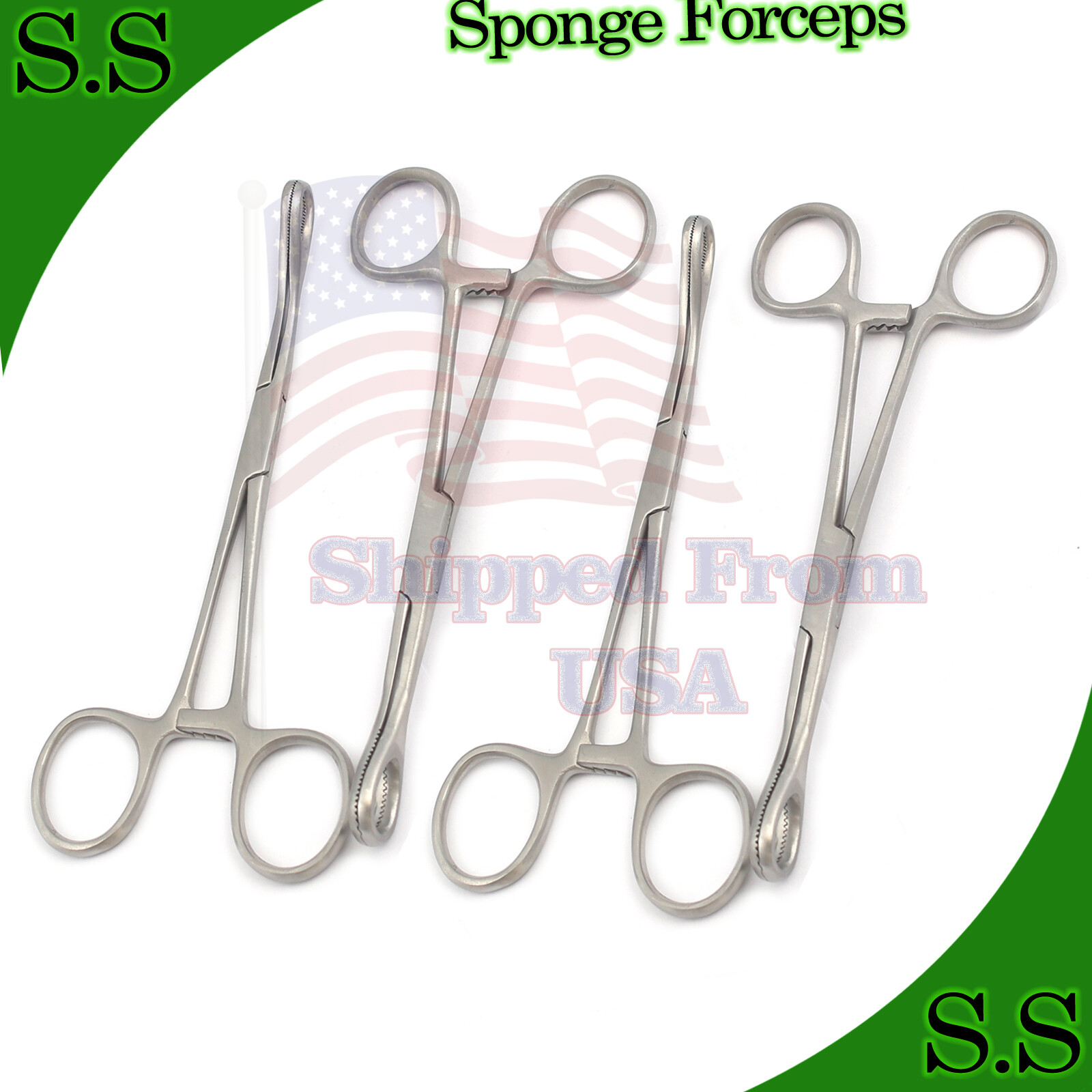 4 Sponge Forceps 7" Straight + Curved Surgical Instruments
