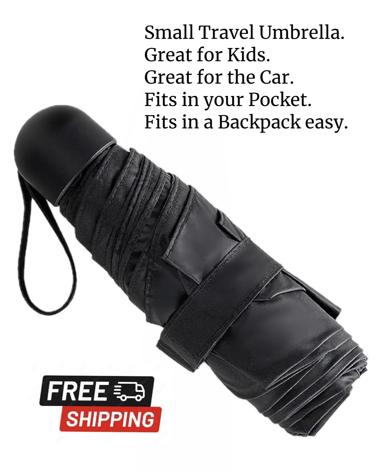 Small Travel Umbrella. Black 37.8 Inch.  Great For Kids or In the Car.  🌧️