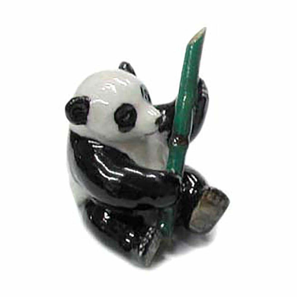 Northern Rose Black - Panda Cub Sitting Animal - Miniature Porcelain Figurine