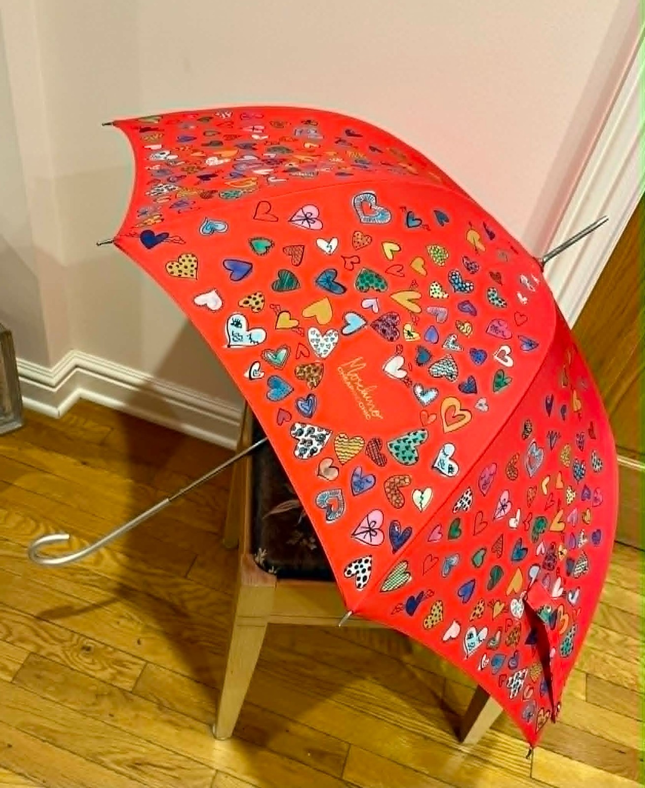 Vintage Rare Red Moschino Cheap and Chic Heart Print Umbrella full size
