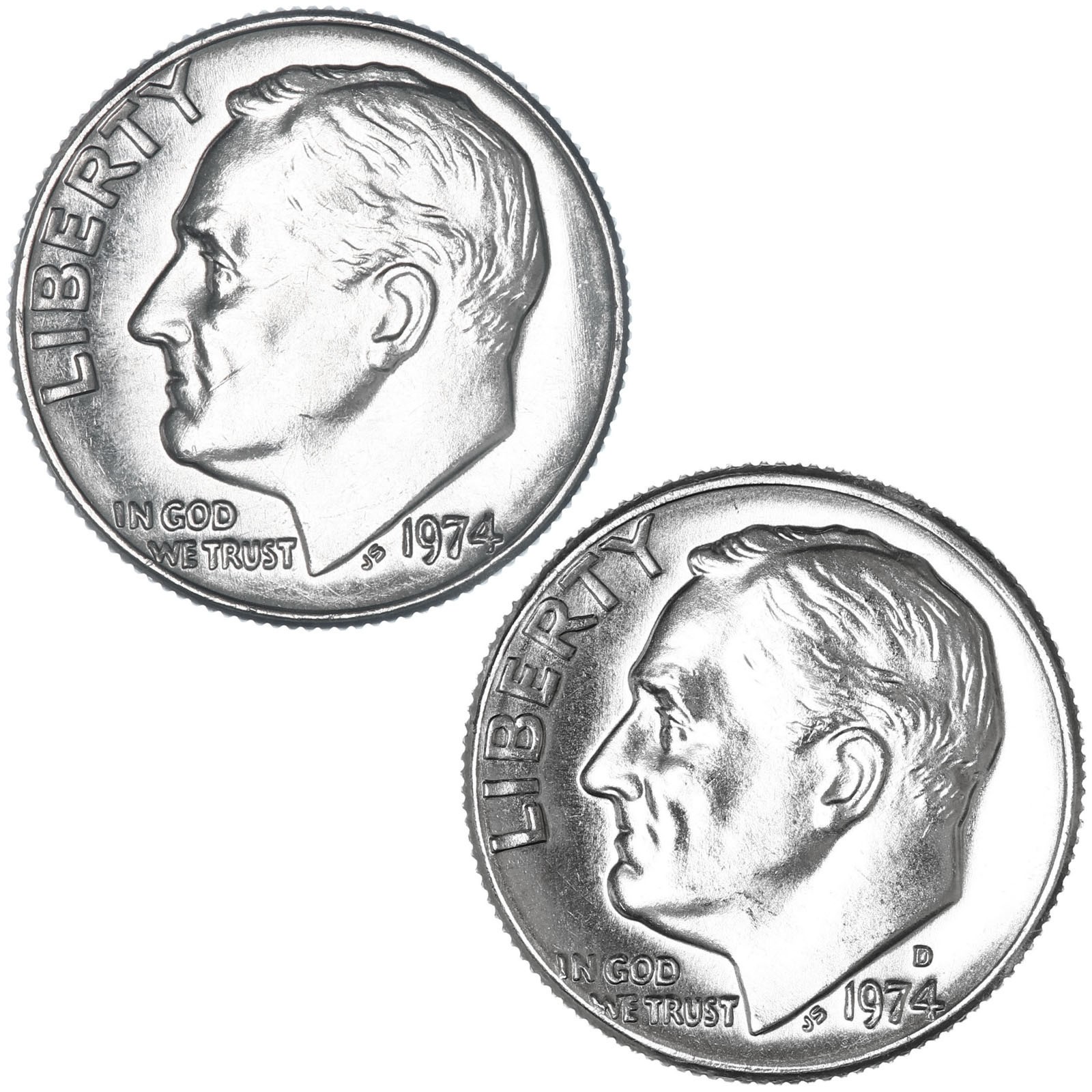 1974 P D Roosevelt Dime BU 2 Coin Year Set