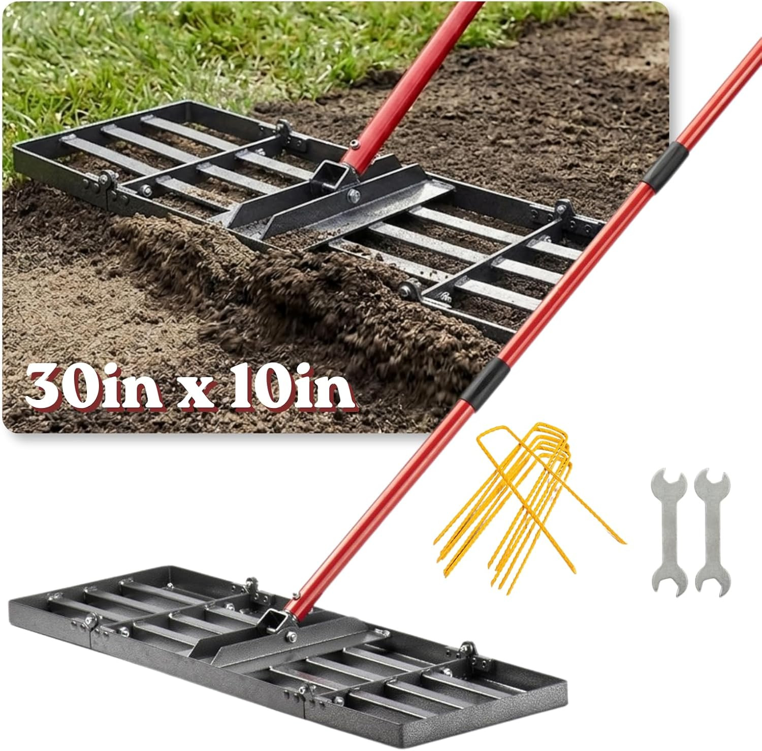 Zenhosit Lawn Leveling Rake - Lawn Leveler with 78" Adjustable Steel Handle, 30