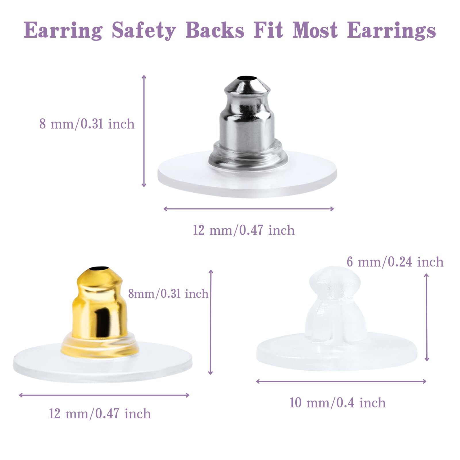 120Pcs Earring Backs Clutch Ear Locking w/ Pad for Studs Fishhook Heavy Earrings