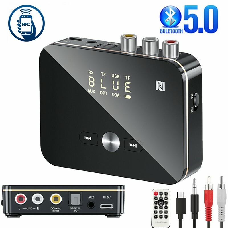 USB Bluetooth 5.0 Transmitter Receiver Wireless NFC to 2RCA Stereo Audio Adapter