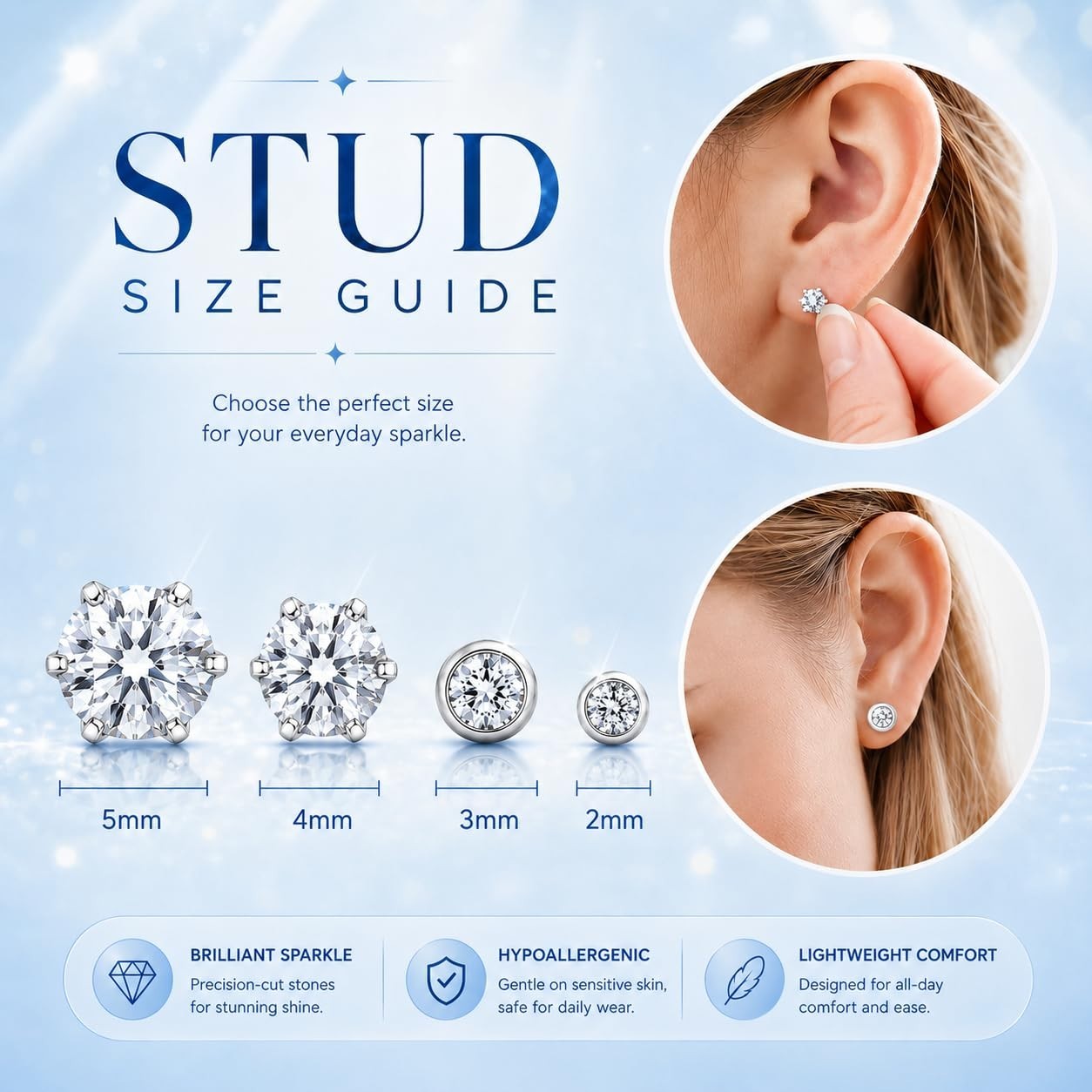 Complete Ear Piercing Kit - 2 Disposable Guns with 5MM CZ Studs & Accessories