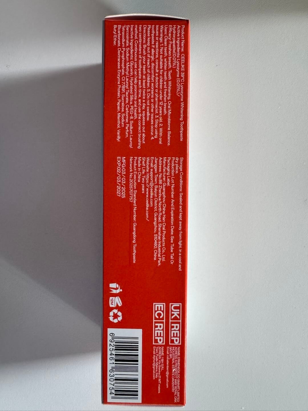 CEELIKE 39°C Lysozyme Toothpaste - Warm Sensation -2 x 3.53 oz