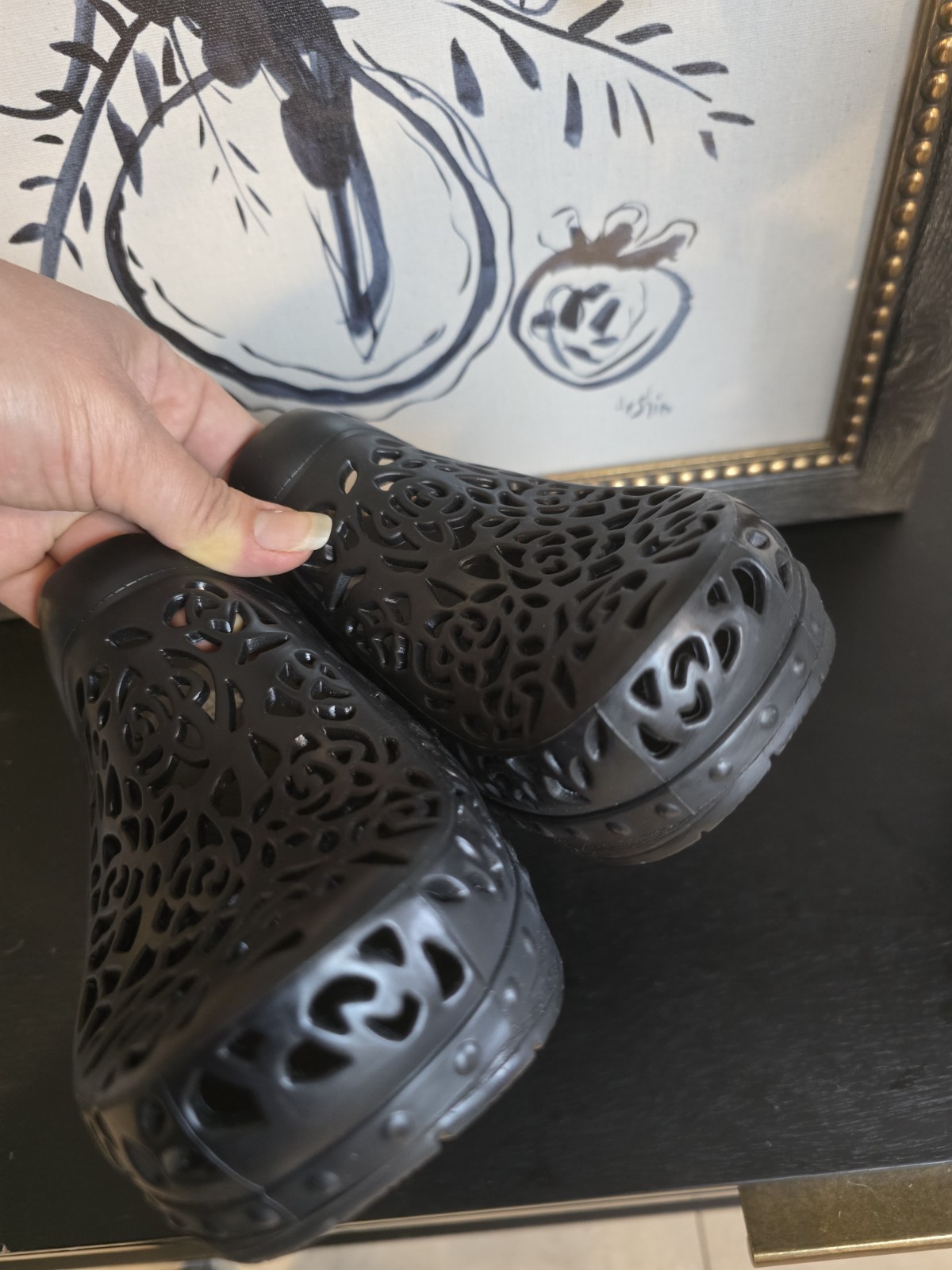 Dansko Women’s Pippa Mule Black Clogs Laser Cut Floral 41