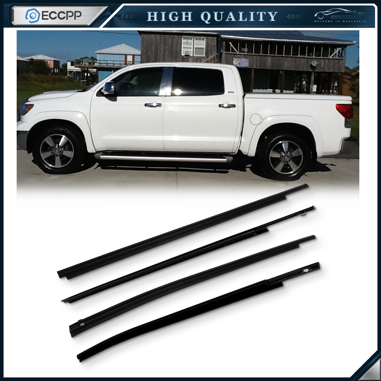 For 2007-2019 Toyota Tundra Crewmax Front & Rear Door Window Seal Belt Molding