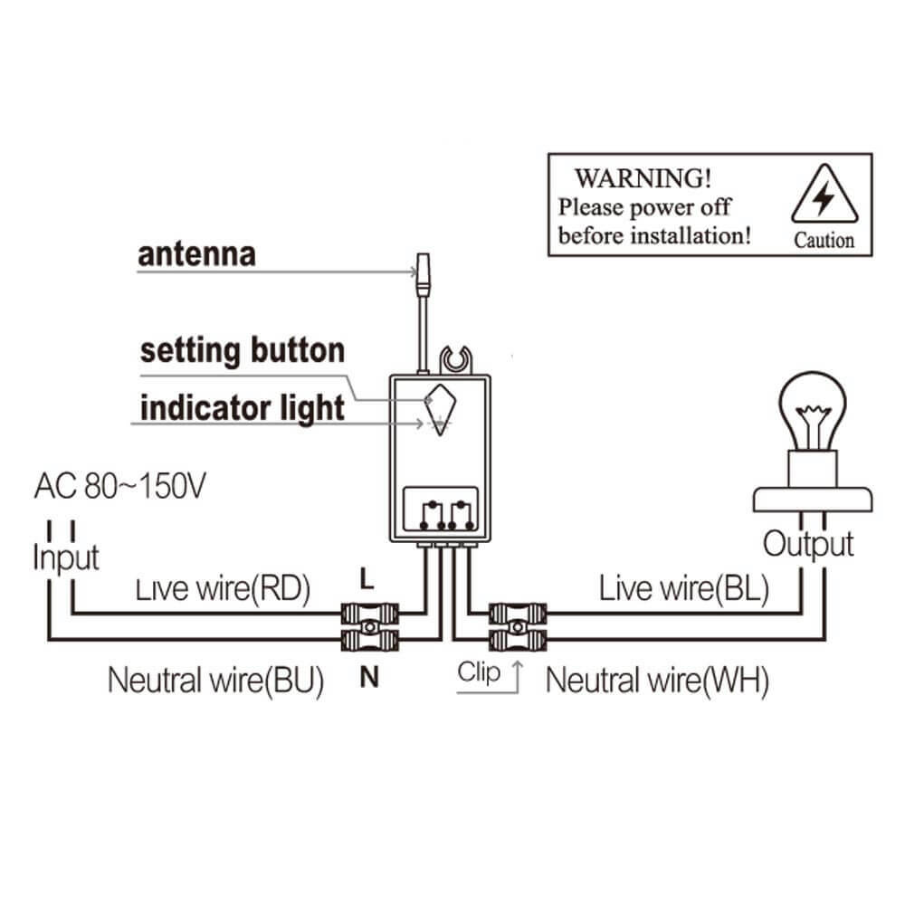 Waterproof 3-Way Wireless Receiver Light Switch Kit for Lamp Remote Control 110V
