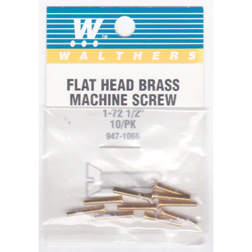 Walthers 947-1066 #1-72 Brass Flat Head Machine Screws 1/2 x .073" (10)'