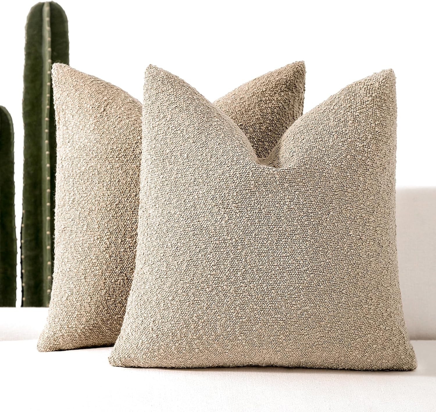 16X16 Boucle Throw Pillow Covers, Set of 2, Oatmeal