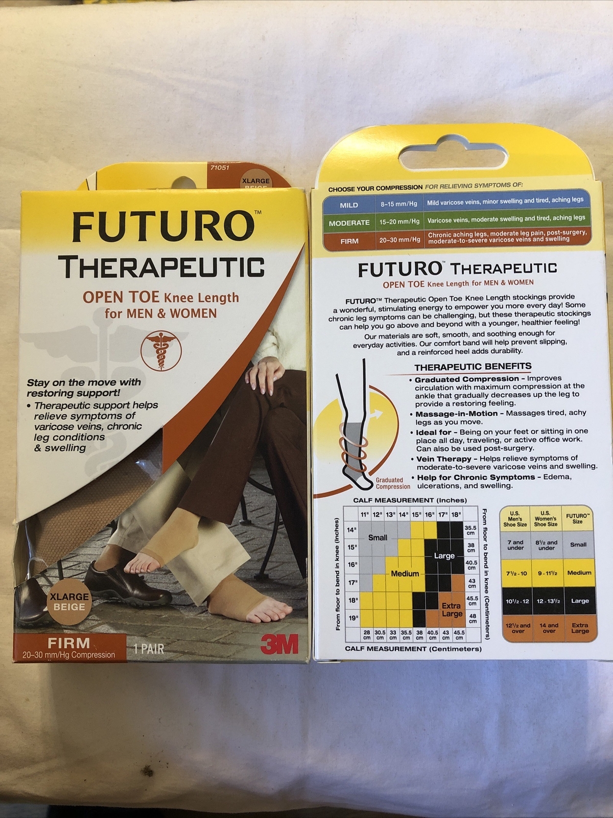 2xFuturo Therapeutic Open Toe Knee Length Compression Stocking Pair LARGE Beige