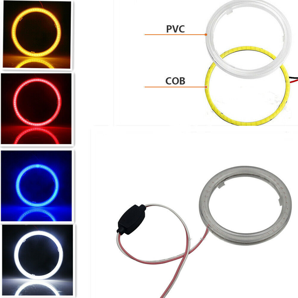 2X 60mm-140mm LED COB Halo Ring Angel Eyes Headlight DRL With Lamp Cover 12V DC