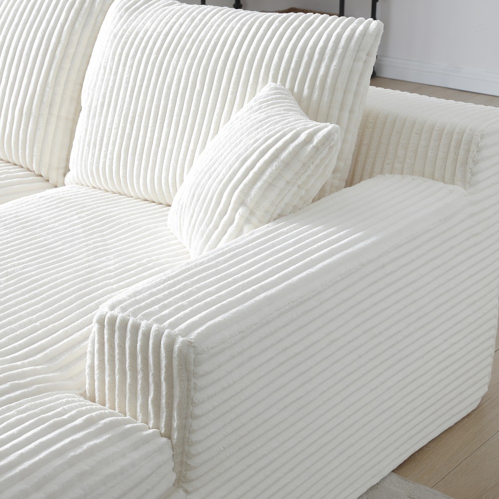 Beige Corduroy Sectional Sofa Bed w/ Double Chaise, No Assembly, 165lb Weight