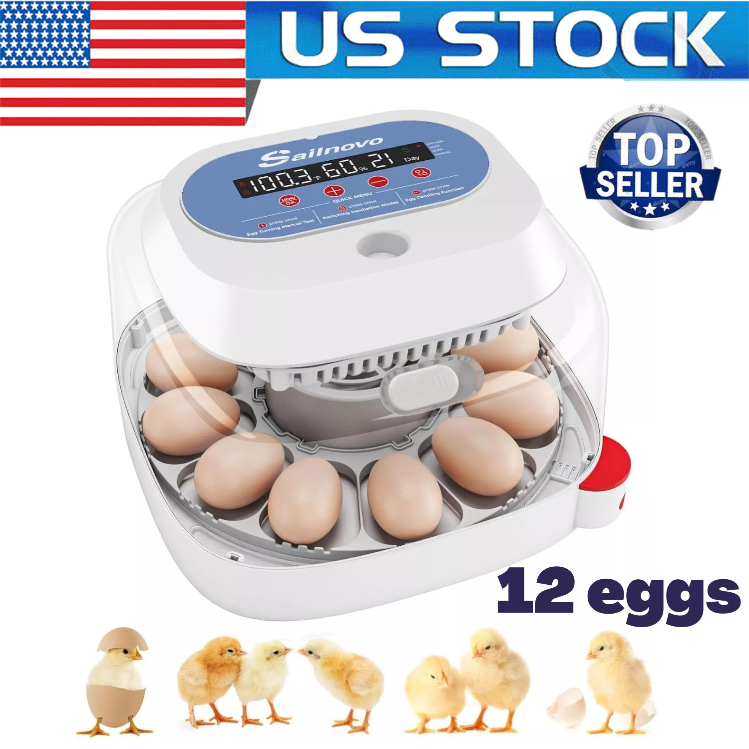 Egg Incubator for Hatching 12 Eggs with Automatic Egg Turning Egg Candler Gift!