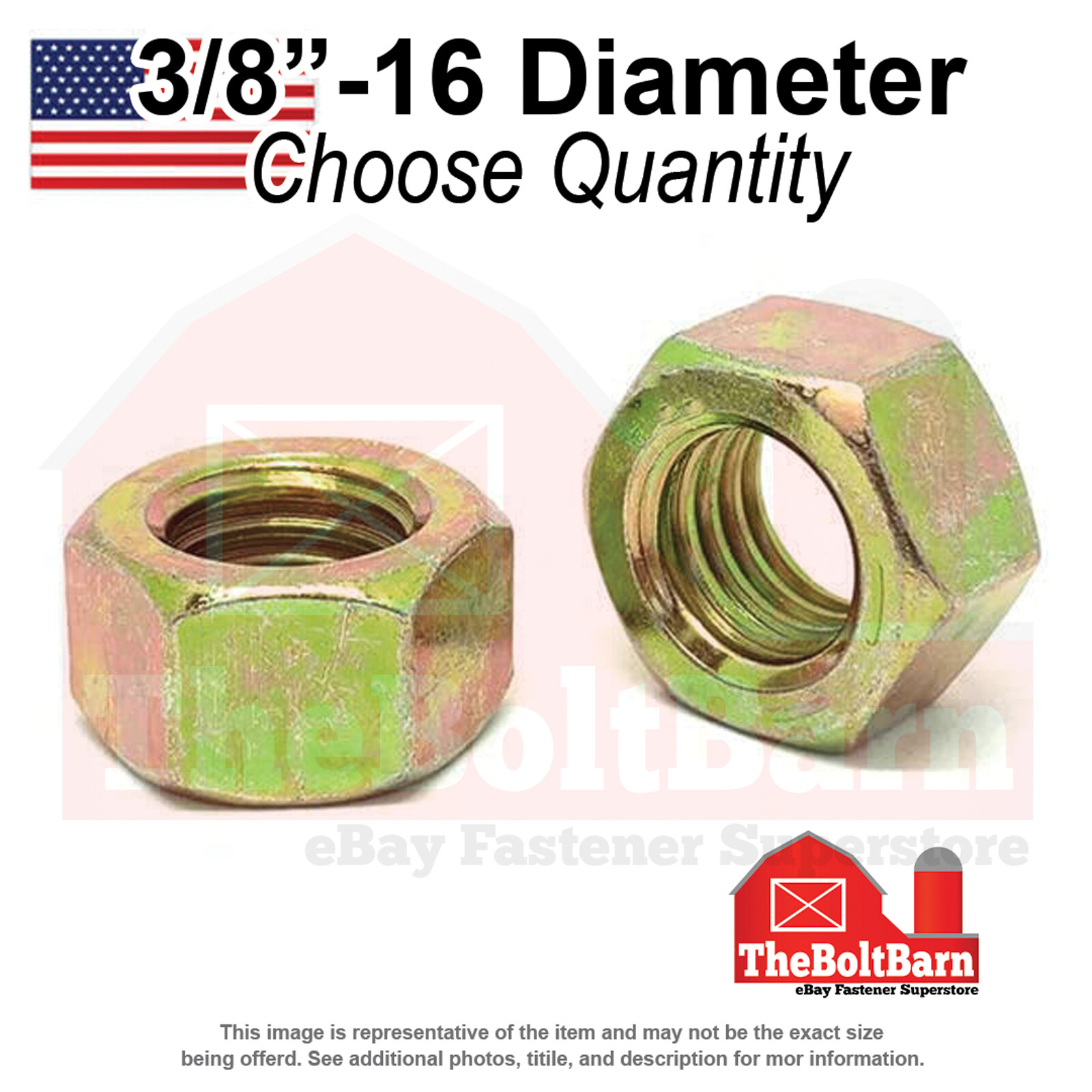 3/8"-16 Grade L-9 Finished Hex Nuts Zinc Yellow Coarse USA Made (Pick Quantity)