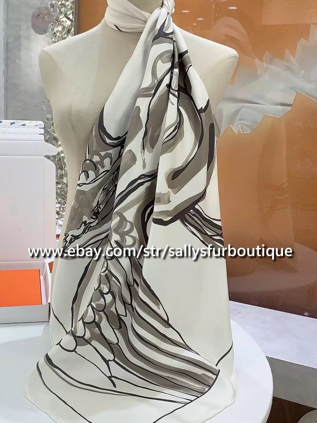Sallys Boutique 14~18 Momme Twill Silk Wrap Scarf Horse Wings Print Shawl 35"