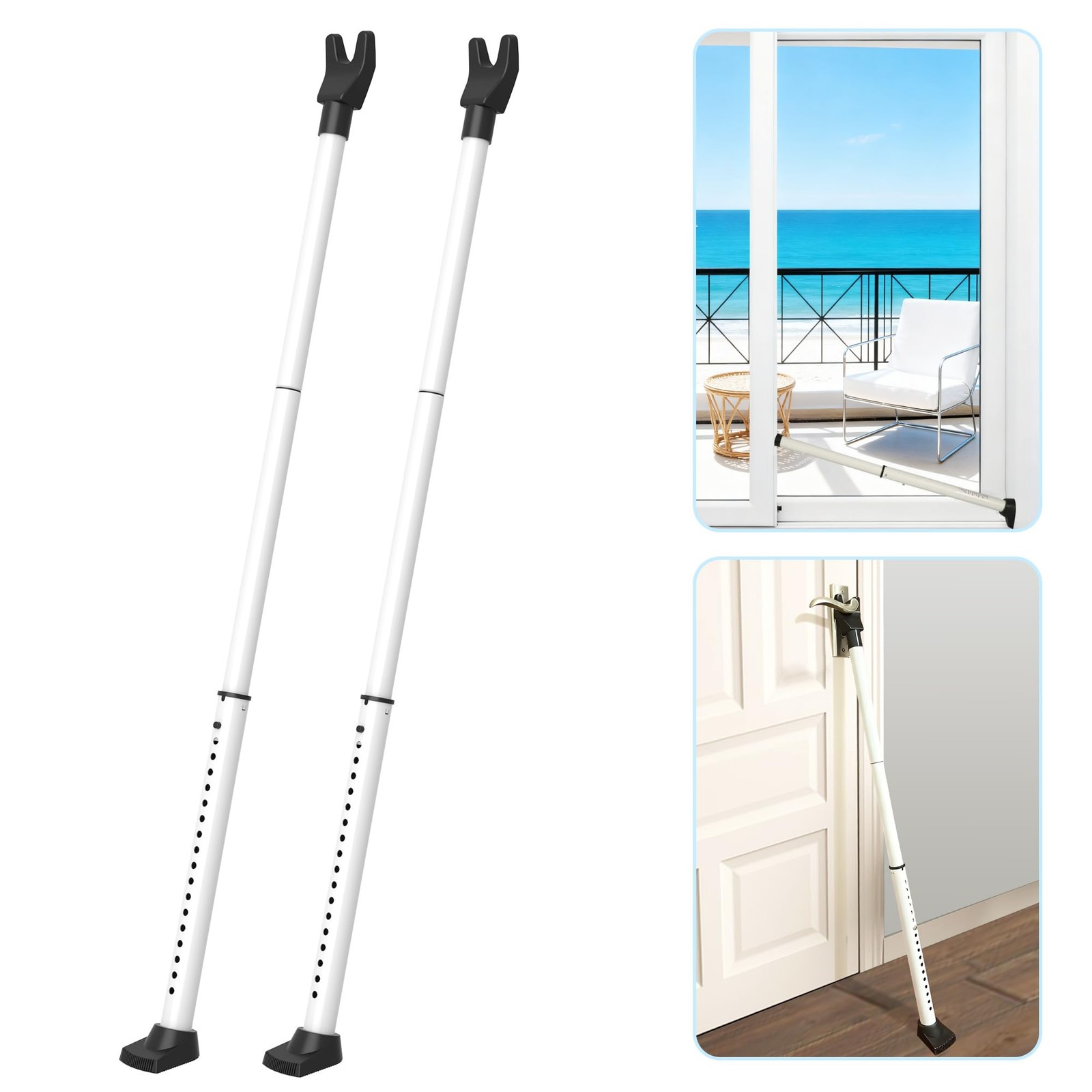 2025 Upgraded 2-in-1 Door Security Bar & Sliding Windows 2 Pack, White
