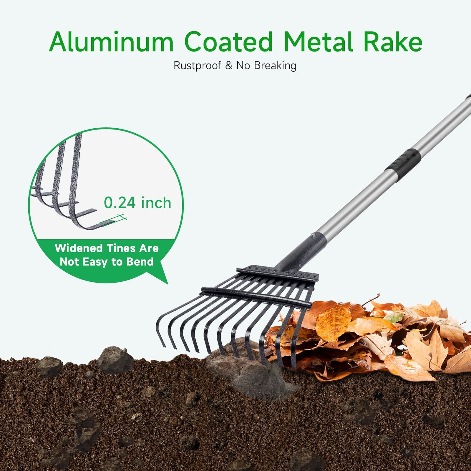 GreatBuddy Adjustable Leaf Rake, 8'' Wide Metal Rake, Perfect for Shrub, Flow...