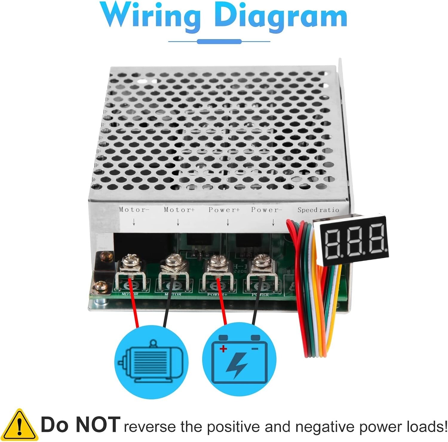 PWM DC Motor Speed Controller 10V-55V 60A, LED Display, Forward-Reverse Switch