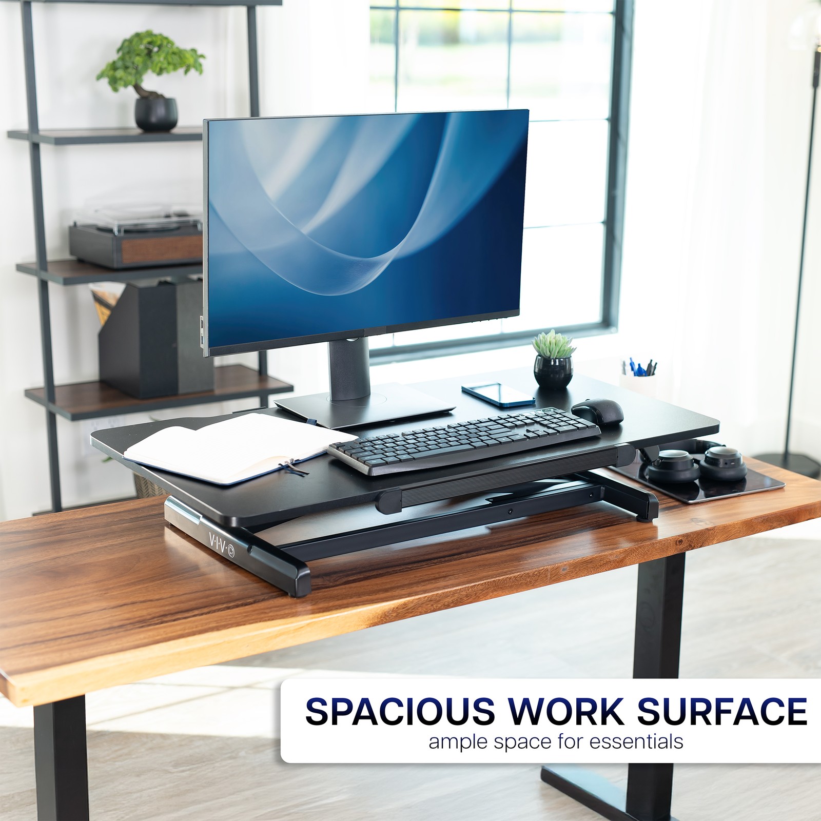 VIVO Black Tilting Height Adjustable 36" Desk Riser, Single Top Converter