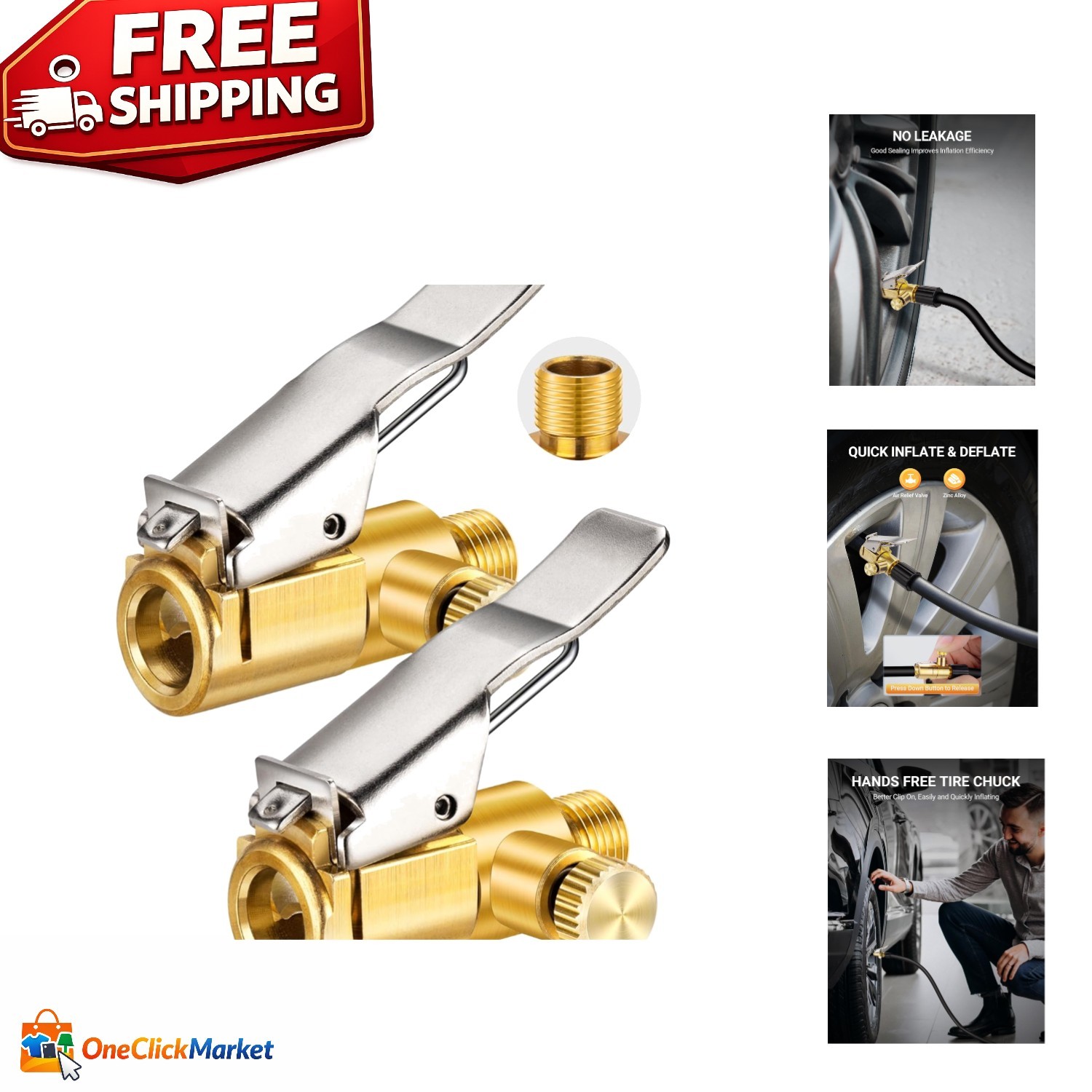 2-Pack Locking Brass Tire Air Chucks for Leak-Free Inflation - Quick Release